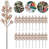 20 Pack 7.8 Inch Christmas Glitter Berries Stems for Christmas Tree Decorations, Artificial Christmas Picks for Christmas Tre