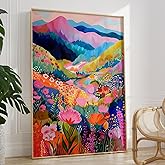 Colorful Abstract Watercolor Wall Art Colorful Wildflower Pictures Aesthetic Landscape Poster Mountain Landscape Abstract Wal