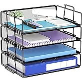 Stackable Letter Tray Paper Holder Desk Organizer for Home Office School, Black (4 Tier)