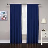 Eclipse Cadenza Microfiber Rod Pocket Panel Pair, Light Filtering Window Curtains, 63 in long x 40 in wide, (2 Panels), Navy