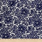 Stretch Lace Fabric Embroidered Poly Spandex French Floral Florence 58" Wide by The Yard (Navy Blue)