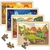 SYNARRY Large Dinosaur Wooden Puzzles for Kids 4 in 1 Gift Box(12.2 * 9.4 in) - FSC Certified, Jigsaw Puzzles for Kids Ages 4