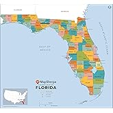 Florida Counties Map - Large - 48" x 44.25" Laminated