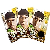 Healthy Treated Wave Deluxe Stocking Wave Cap Black (3 Pack)