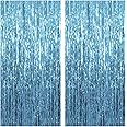 2 Pack Blue Streamers Party Decorations Blue Fringe Backdrop Ocean Themed Party Decorations Foil Curtain Backdrop Blue Birthd