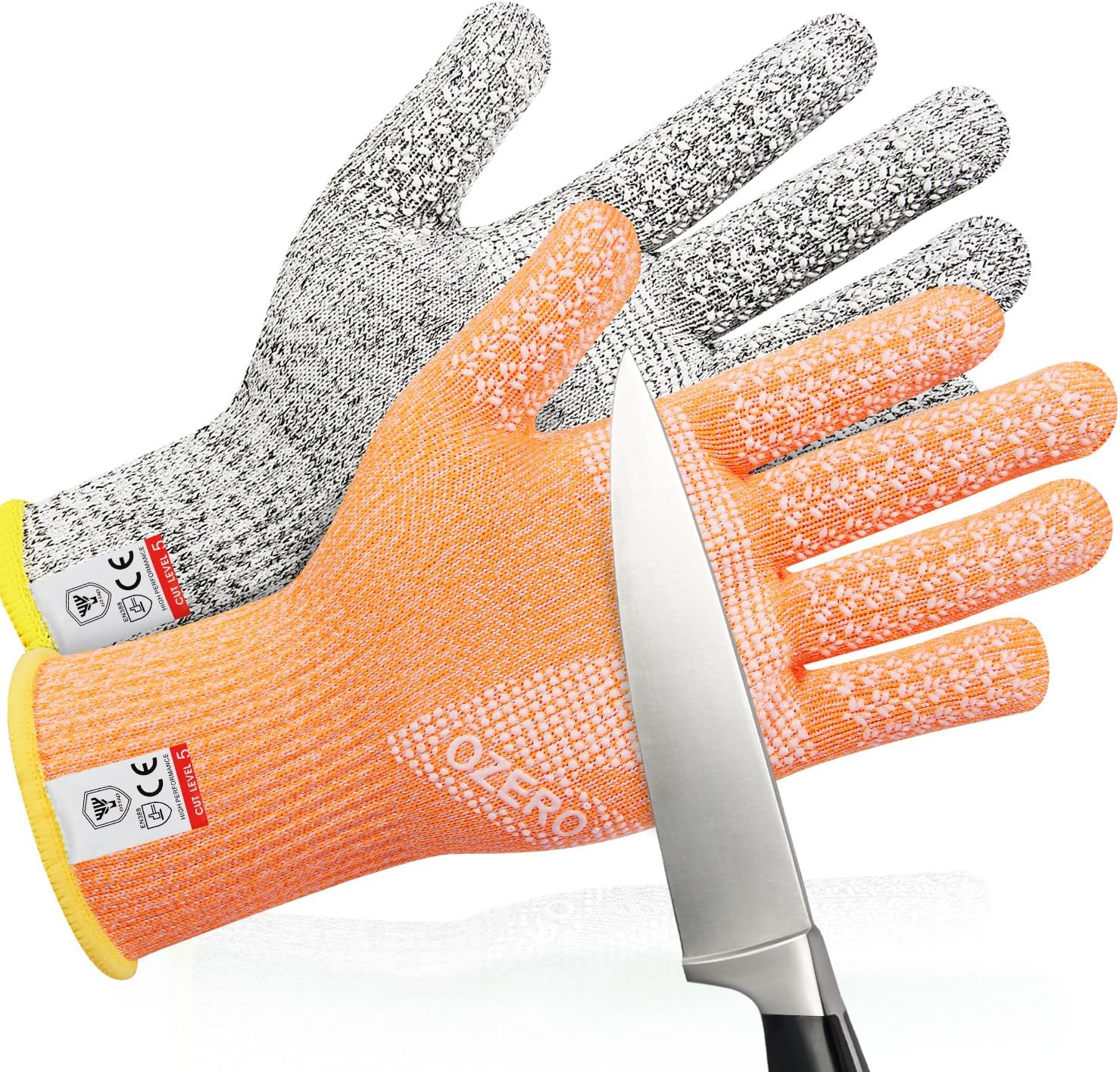 Cut Resistant Gloves Meat Cutting Food Processing Safety Kitchen Gloves, Grey+Orange/M