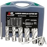 Annular Cutter Set 6 Pcs, Weldon Shank 3/4”, Cutting Depth 1”, Outside Diameter 1/2 to 1-1/16 Inch, Mag Drill Bits Kit for Ma