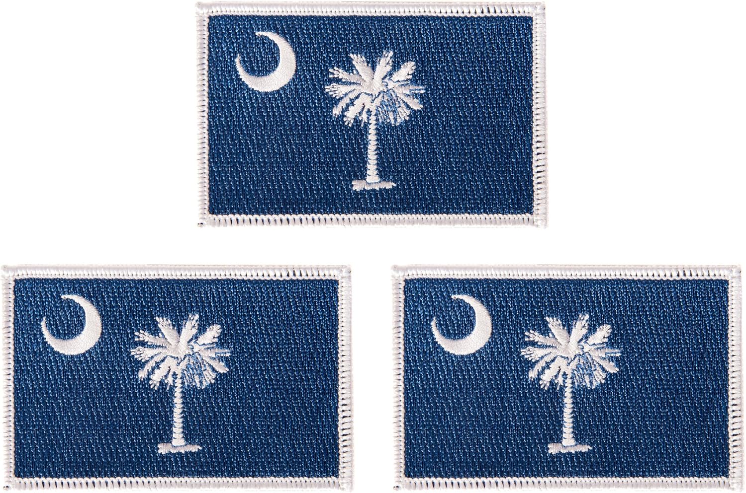 South Carolina SC Flag Patch Bulk 3-Pack 3.5Wx2.25H State Iron On Sew Embroidered Tactical Morale Back Pack Hat Bags (3-Pack Patch)