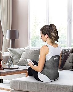 Sunbeam Heating Pad Back Wrap with Adjustable Strap | Contoured for Back Pain Relief | 4 Heat Settings with 2 Hour Auto Off | 23 x 15 Inch, Slate Grey