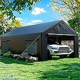 AirWire Carport 12' x 20' Heavy Duty Portable Garage, Carport Canopy with Side-Opening Door & Roll-Up Windows, Car Canopy Rei