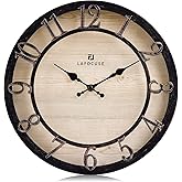 Lafocuse Silent Non-Ticking Farmhouse Wall Clock, Bronze Color Raised 3D Arabic Numeral Vintage Retro Wall Clock for Living R