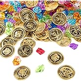 Super Z Outlet Pirate Plastic Gold Colored Coins Buried Treasure and Pirate Gems Jewelry Playset Activity Game Piece Pack Par