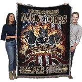 Pure Country Weavers US Marine Corps - The Devil Dog Semper Fidelis Blanket - Gift Military Tapestry Throw Woven from Cotton 