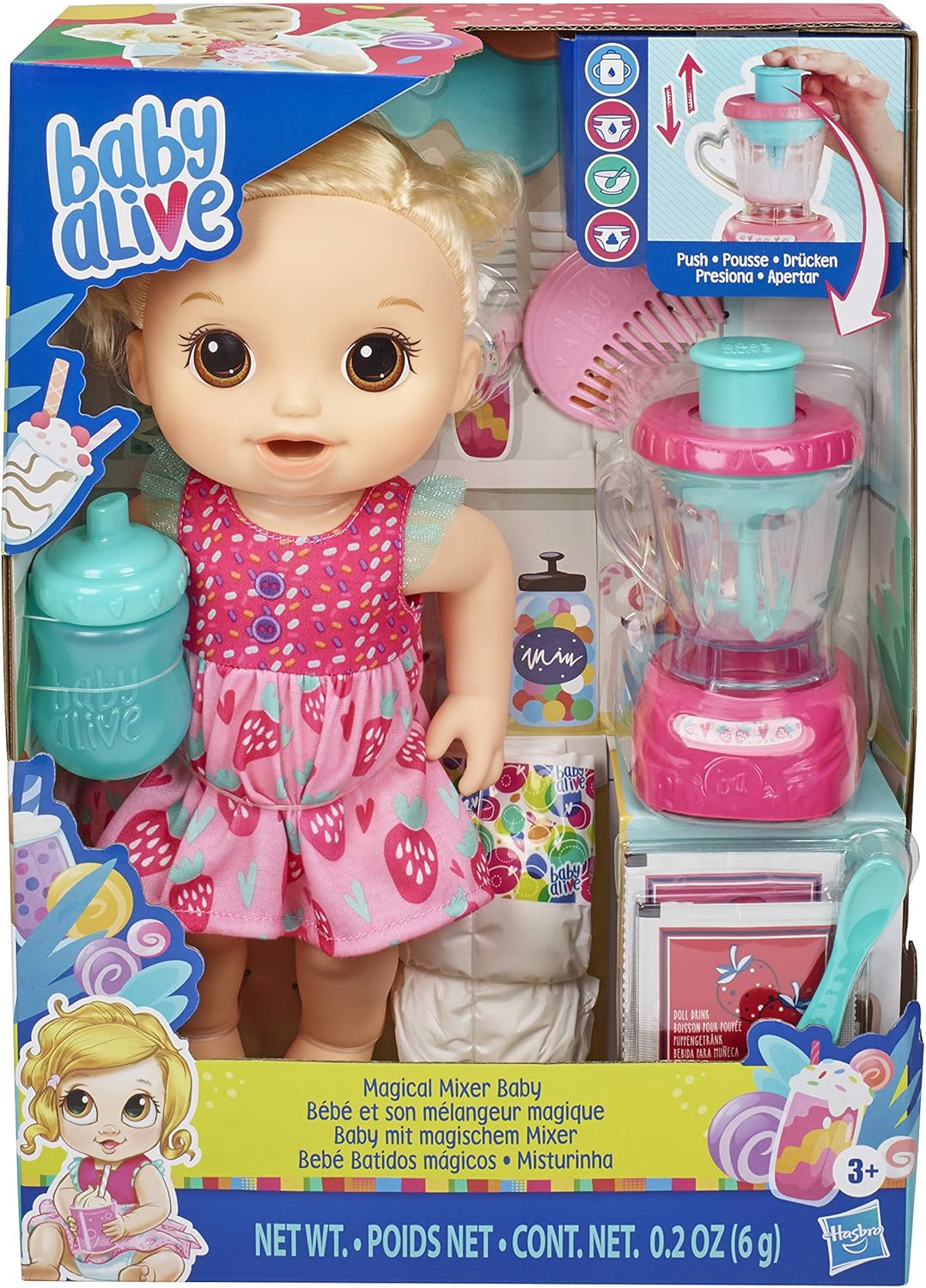 Baby Alive Magical Mixer Baby Doll Strawberry Shake with Blender Accessories, Drinks, Wets, Eats, Blonde Hair Toy for Kids Ages 3 and Up