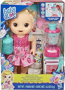 Baby Alive Magical Mixer Baby Doll Strawberry Shake with Blender Accessories, Drinks, Wets, Eats, Blonde Hair Toy for Kids Ages 3 and Up