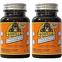 Gorilla Rubber Cement with Brush Applicator, 4 Fl oz, Clear, (Pack of 2)