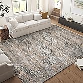 Neutral Area Rug 8x10 Living Room Rugs, Soft Vintage Distressed Washable Bedroom Rug Retro Abstract Foldable Indoor Floor Car