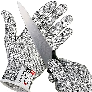 NoCry Cut Resistant Gloves with Grip Dots - High Performance Level 5 Protection, Food Grade. Size Medium, Free Ebook Included!