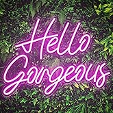 Kavaas Hello Gorgeous Neon Signs for Wall Decor, Hello Gorgeous Neon Light Sign with Dimmable Switch - Hello Gorgeous Sign fo