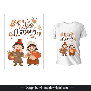 autumn t shirt template cute cartoon children leaves