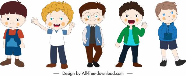 boys icons cute cartoon characters sketch