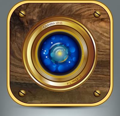 camera lens background shiny brown wooden blue bokeh