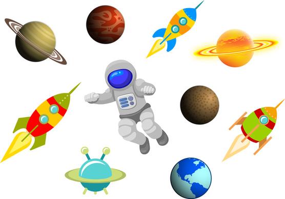 cartoon space science items set