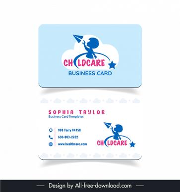 childcare business card template flat silhouette dynamic