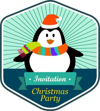 christmas party invitation card design with cute penguin