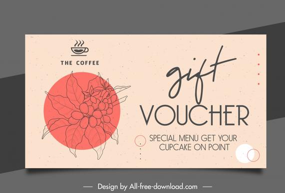 coffee voucher template retro handdrawn flowers