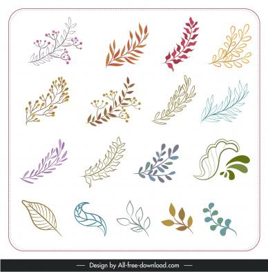  cute doodles design elements colleciton handdrawn flower leaf  