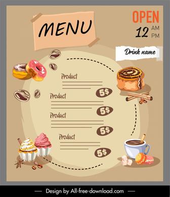 dessert menu template classical handdrawn food drink sketch