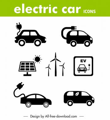 electric car premium icons flat silhouette