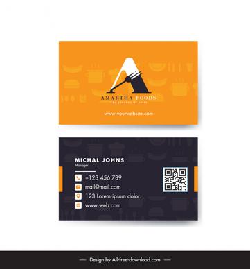 food business card template flat stylized text kitchenware 