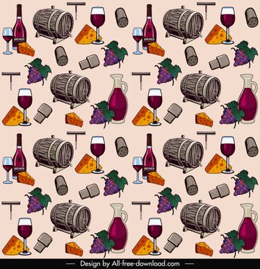 food drink pattern retro repeating wine cheese elements