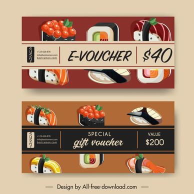 food voucher template flat sushi cuisine elements