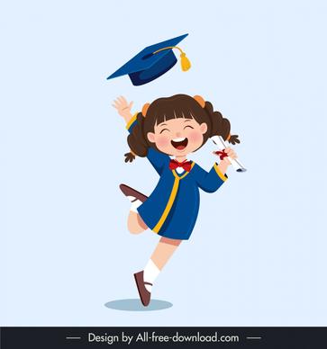  graduation design elements cute dynamic happy girl 