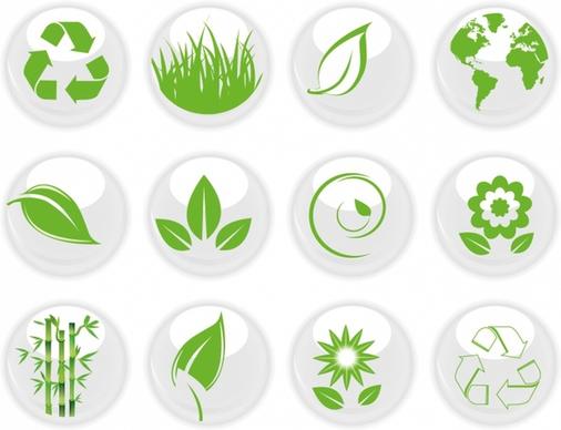 Green Nature on White icons