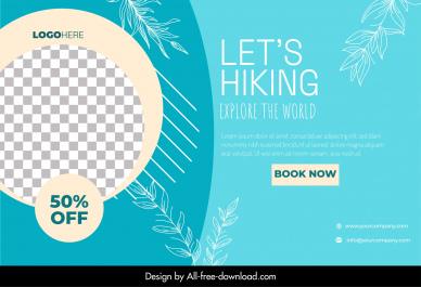 hiking travel banner template elegant checkered leaves