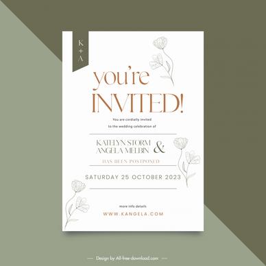 invitation card template elegant handdrawn flowers