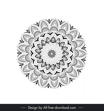 mandala flower icon black white symmetric illusion outline