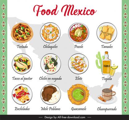 mexico food menu template elegant flat classical design 