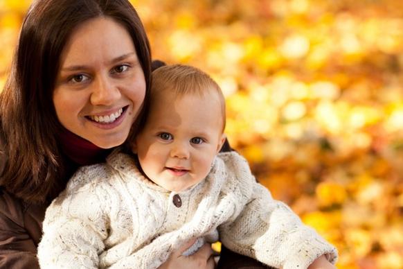 mom and child in autumn