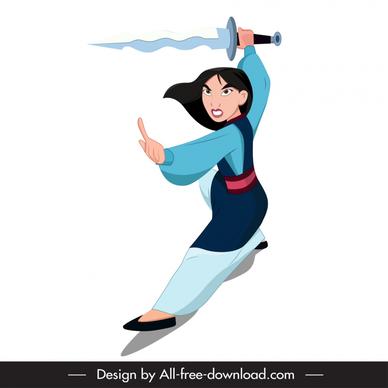 mulan character icon dynamic cartoon design