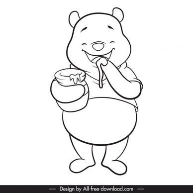 pooh bear icon black white handdrawn cartoon sketch