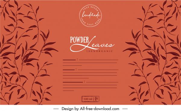 powder label template dark retro handdrawn leaves sketch