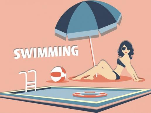 summertime background bikini woman swimming pool cartoon design