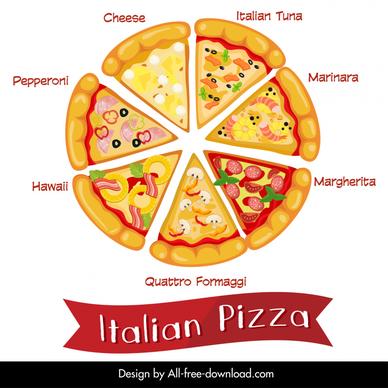 tasty italian pizza design element elegant flat design