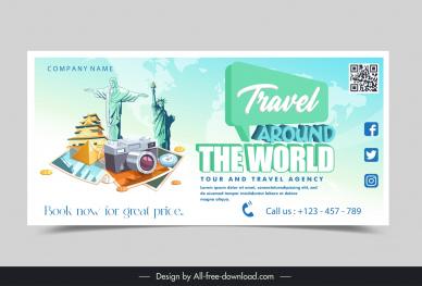 travel banner template world landmark symbols