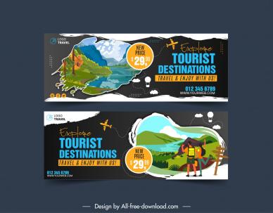 traveling banner template elegant contrast mountain lake scene